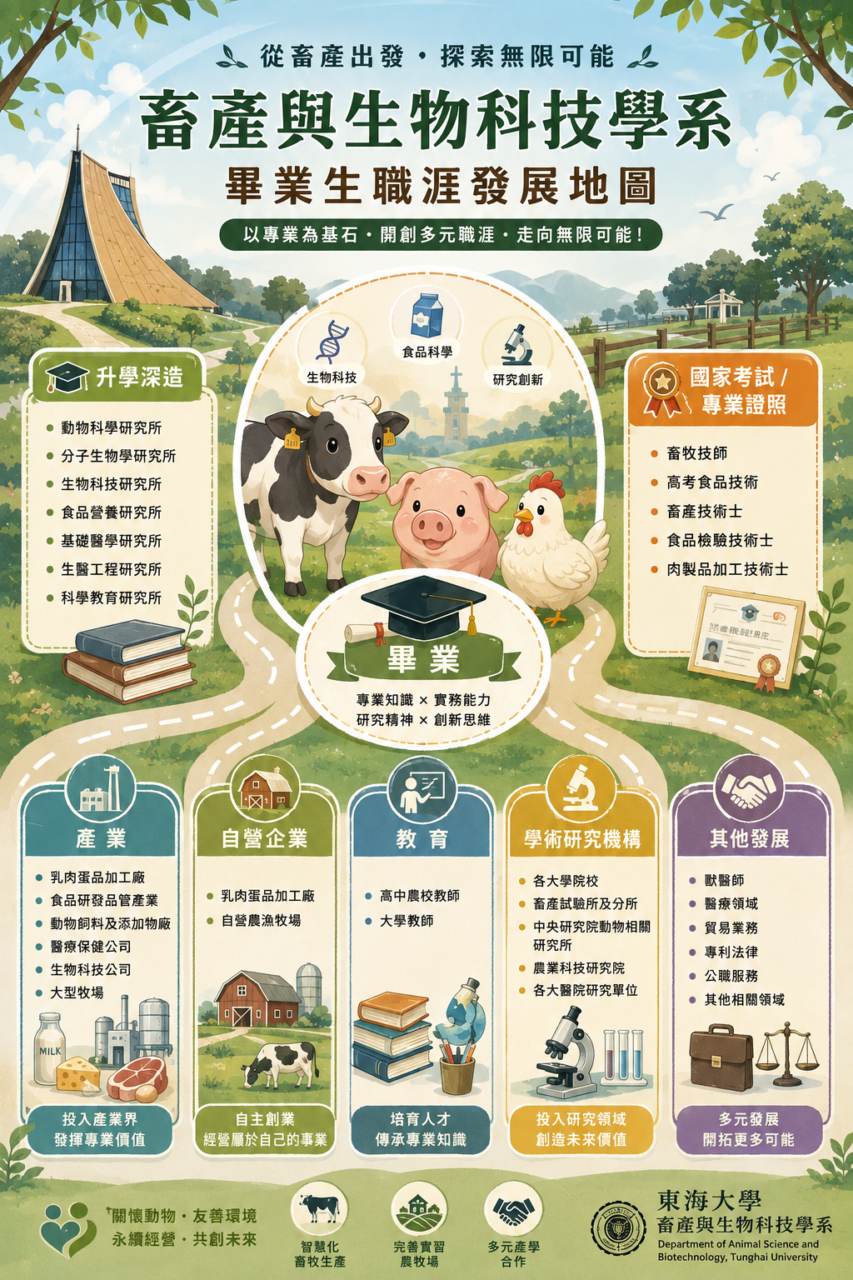 畜產與生物科技學系 職涯地圖 證照 獸醫佐 畜產技師 HACCP 丙級肉品加工 職涯規劃 就業方向